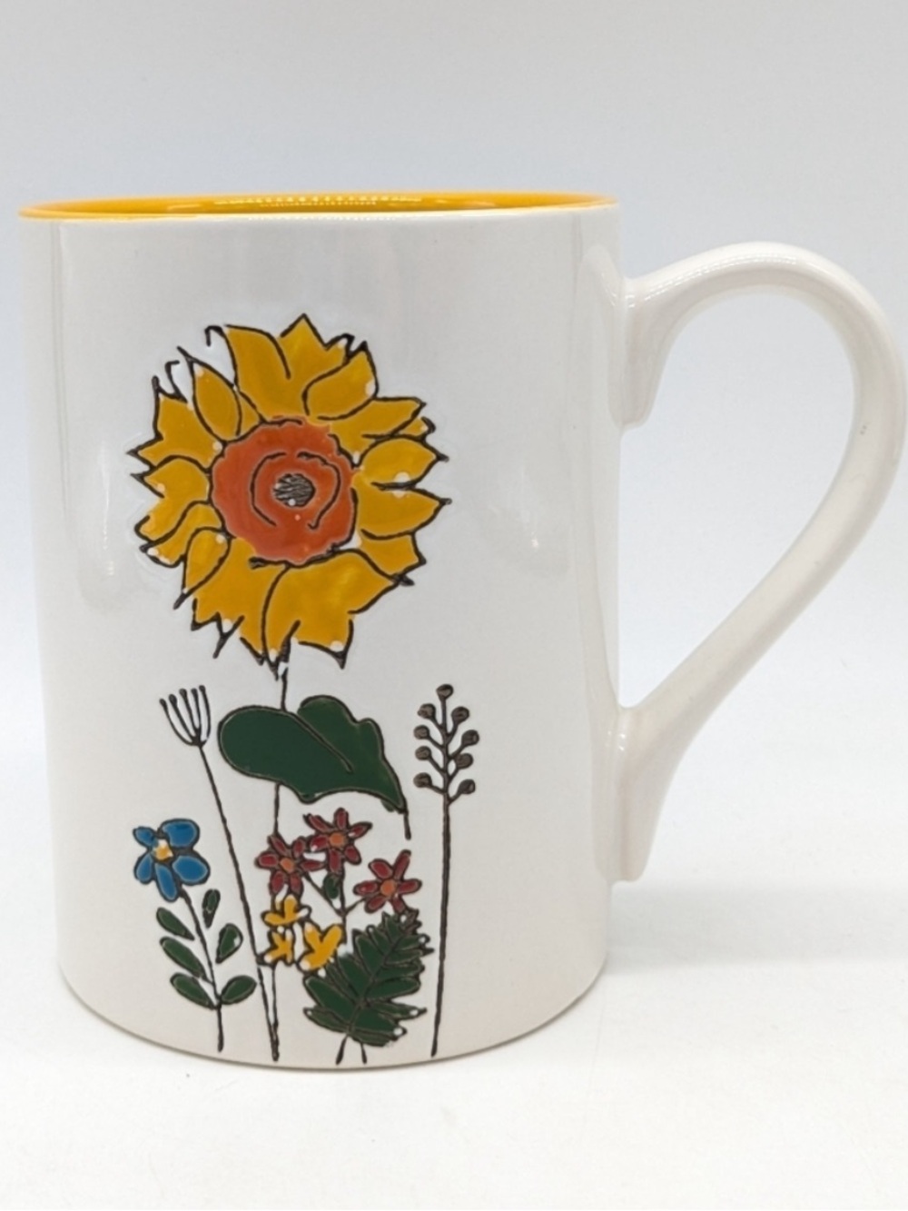 Sunflower mug. Made my tag. Large. White with yellow inside